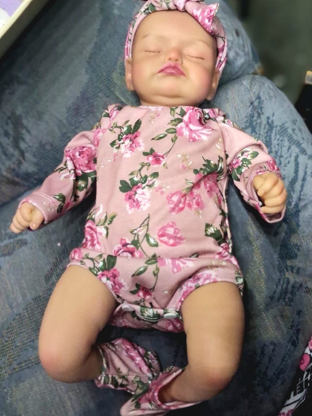 Reborn Pink Floral Baby Doll Outfit with Headband and Booties